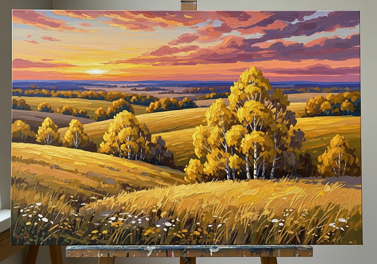 Пейзаж гуашью